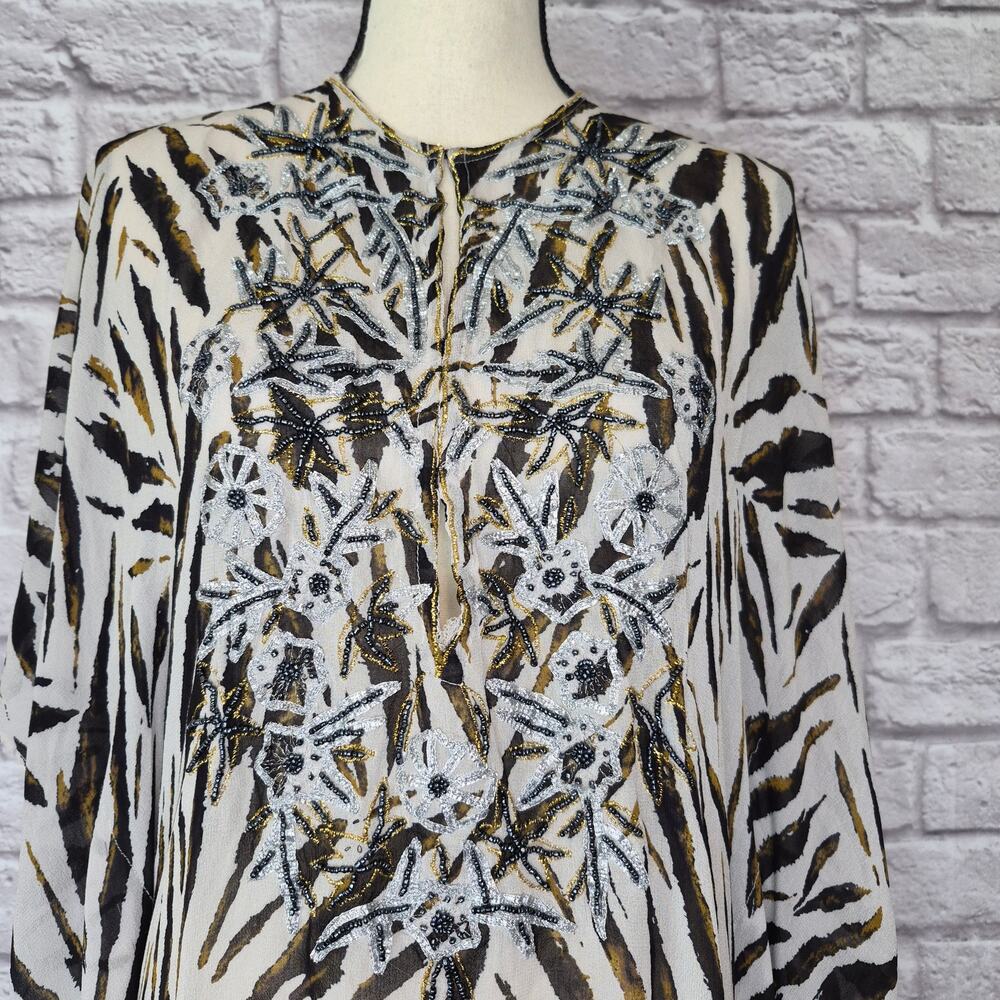 Spiegel Vintage Zebra Kaftan Maxi Dress Beaded Sequin Bohemian Cover Up Size M - Picture 4 of 11